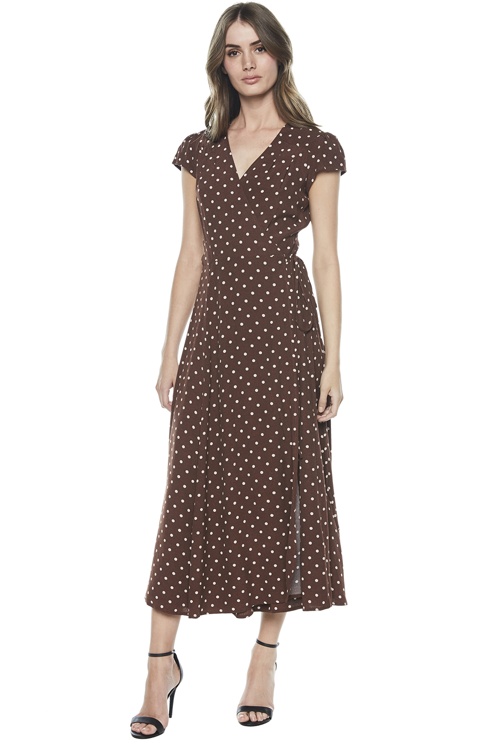 Polka-dot Wrap Dress in Cappuccino | Bardot